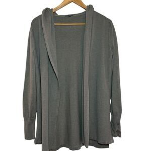 Lilla P Cotton Blend Beige Open Front Hooded Cardigan Sweater Size Large